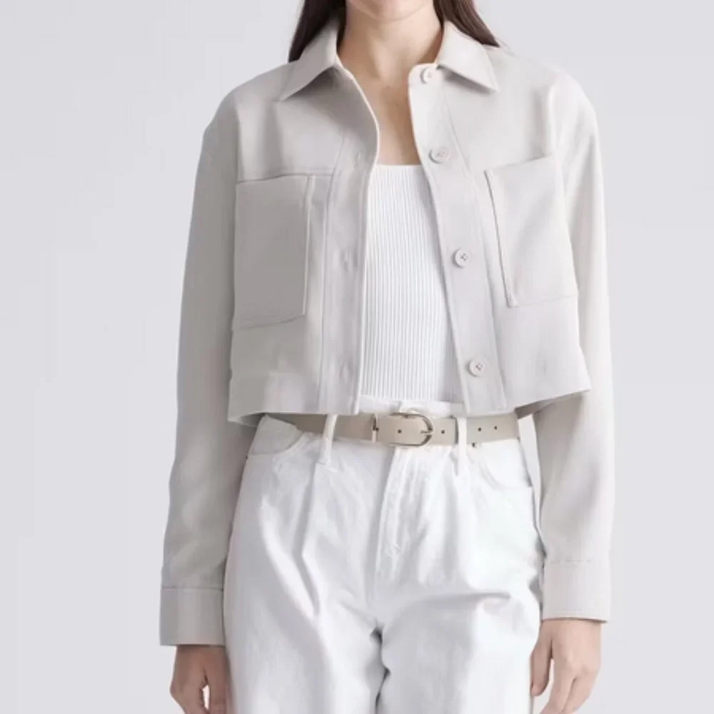 NWT Quince Stretch Crepe Cropped Jacket in Sand Sz XS - Picture 9 of 9